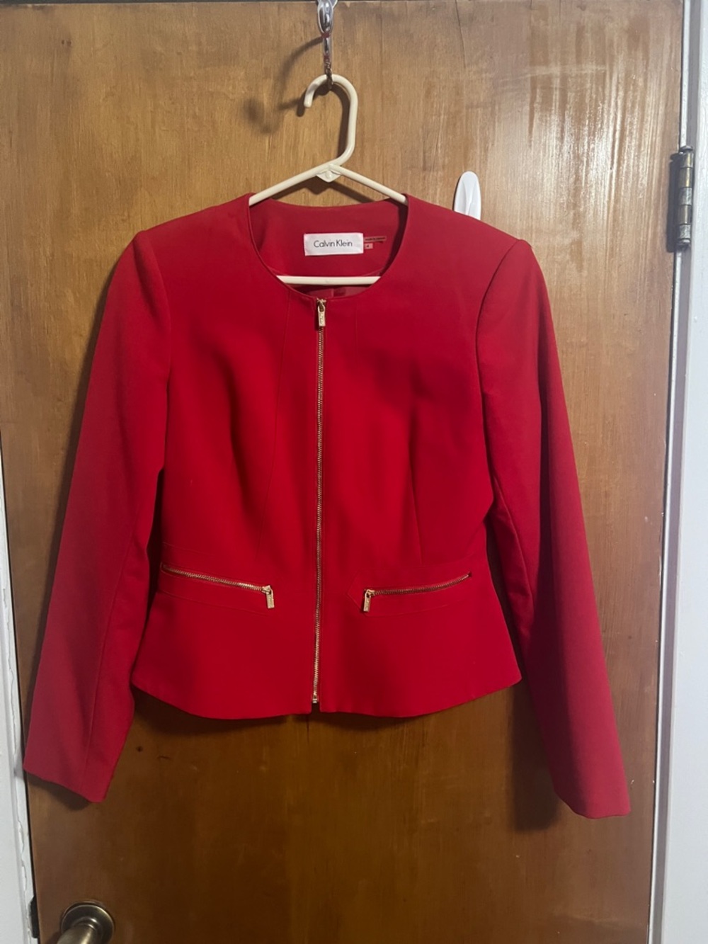 Calvin Klein Women's Bright Red Zip-Front Blazer